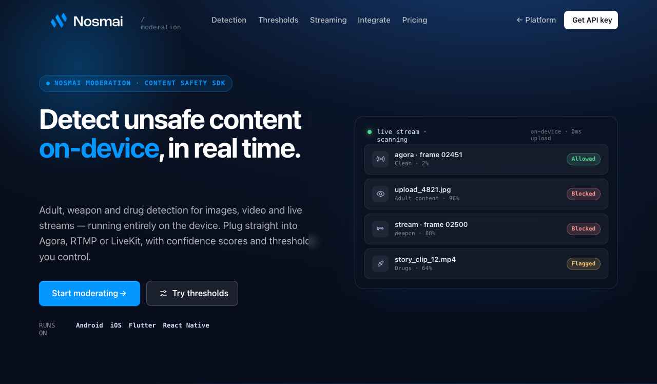 Live stream moderation pipeline running on-device